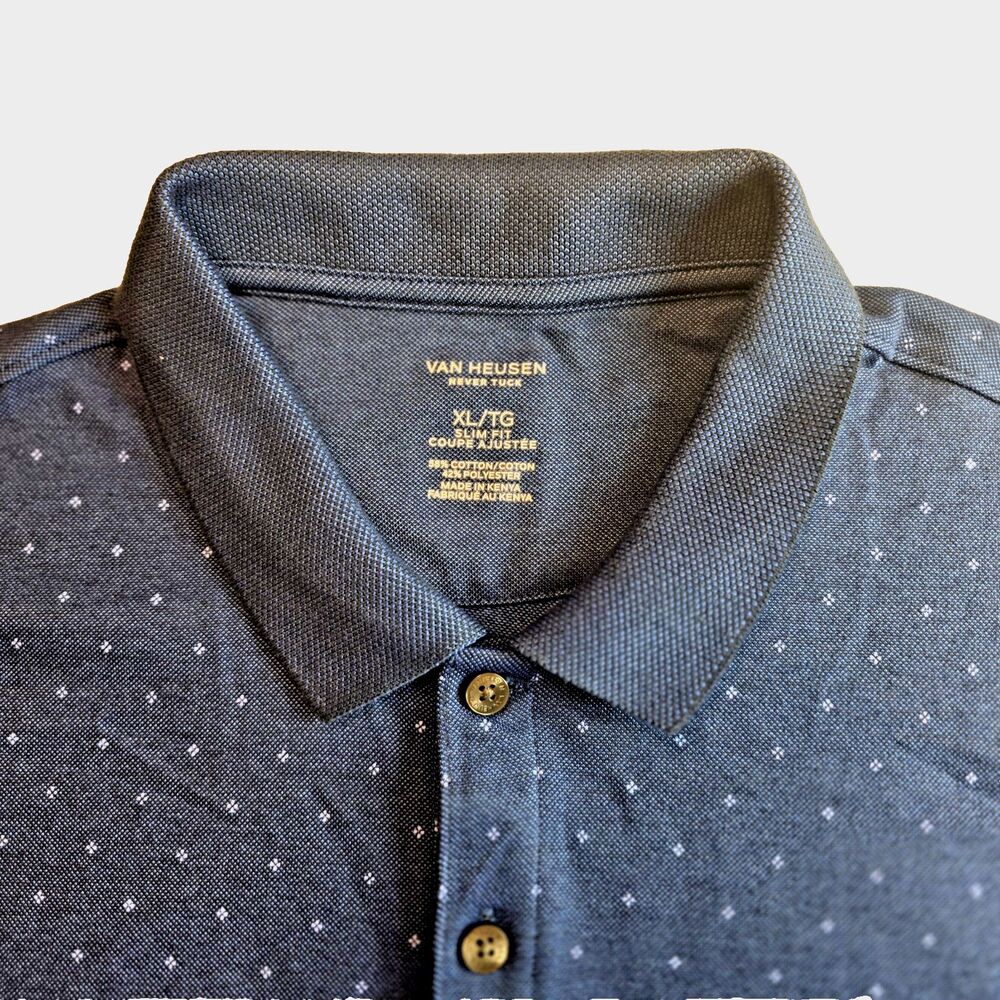 Van Heusen “Never Tuck” Polo Shirt – Size XL Slim Fit – Deep Blue with Pale‎ B - Picture 5 of 8